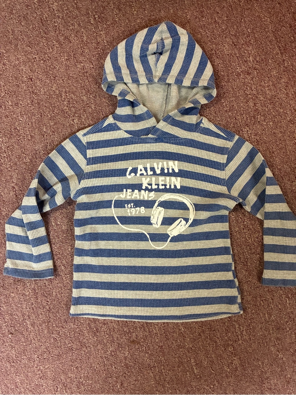 Calvin Klein Jeans Kids Blue & Cream Striped Hooded Sweatshirt